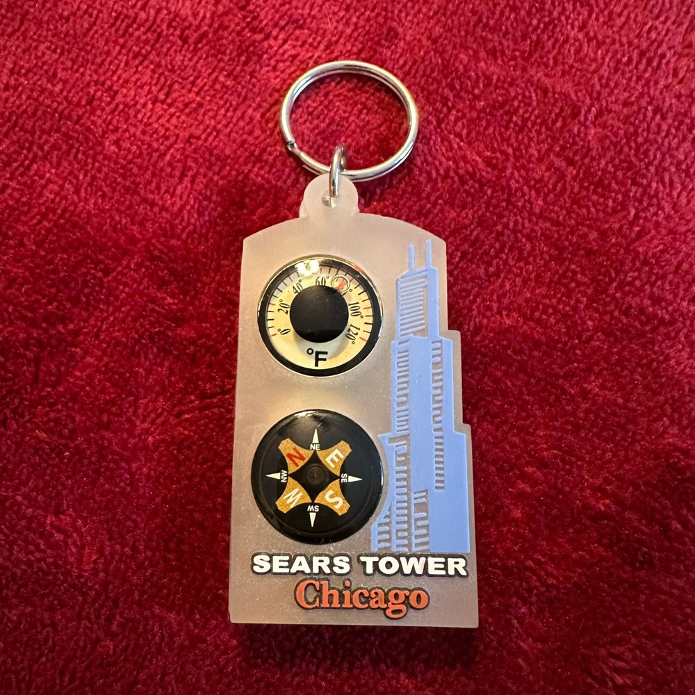 Vintage Sears Tower Chicago Keychain Thermometer Compass Souvenir‎ Travel Gift